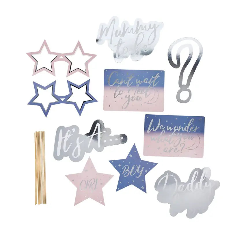 I Saw U First Gender Reveal Photo Booth Props 10 Pack