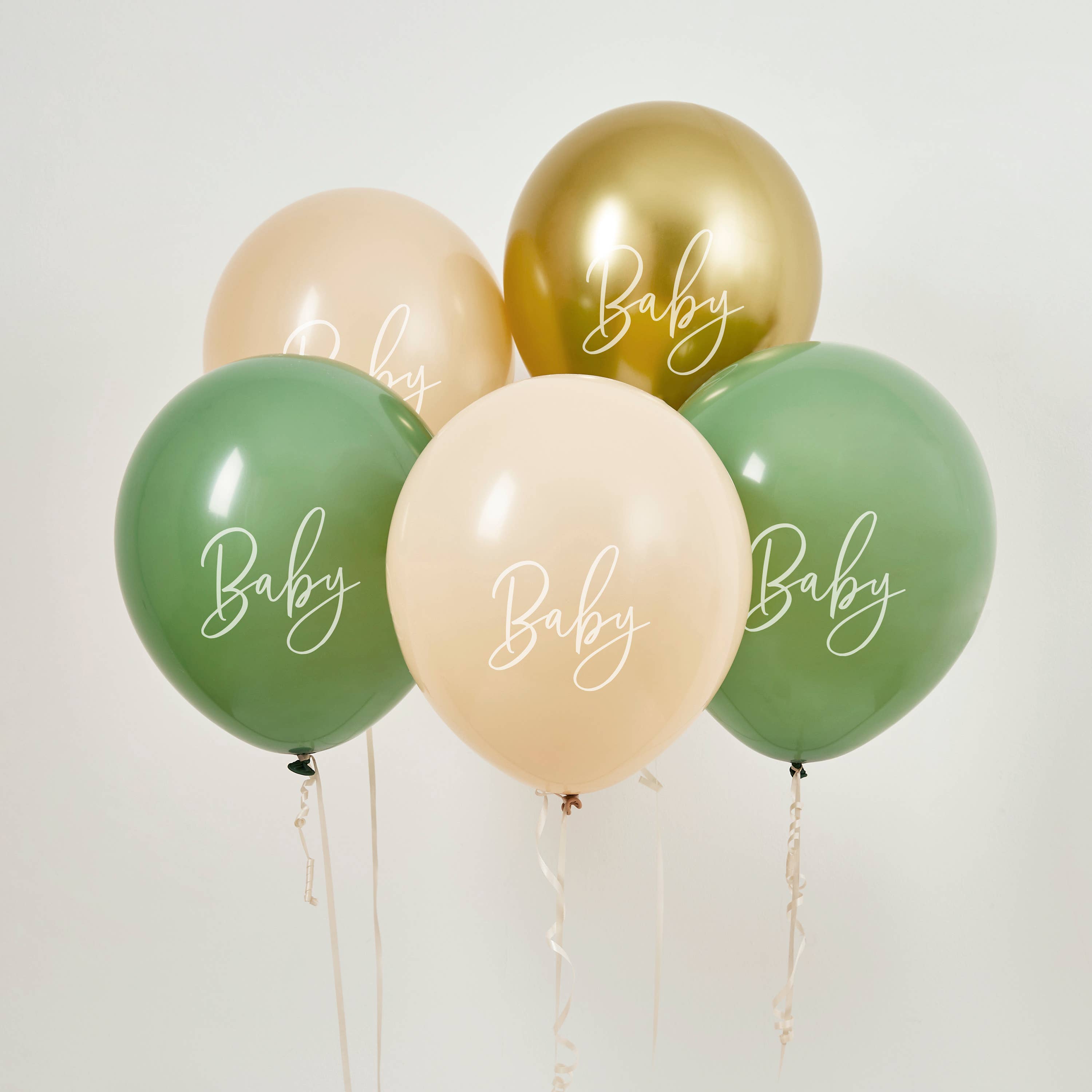 I Saw U First Sage, Nude & Gold 'Baby' Latex 12" Balloons 5 Pack
