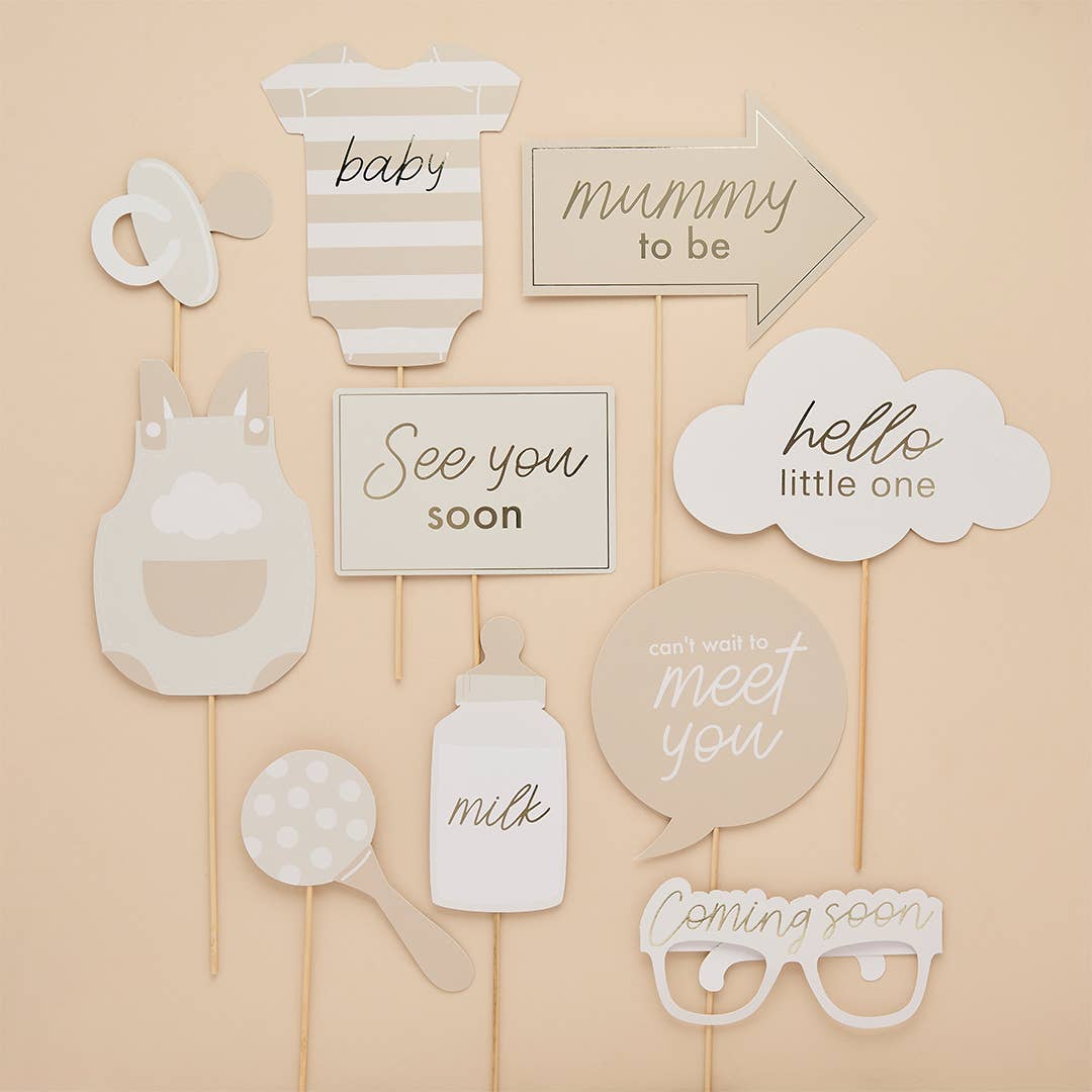 I Saw U First Neutral Baby Shower Photo Props - beige