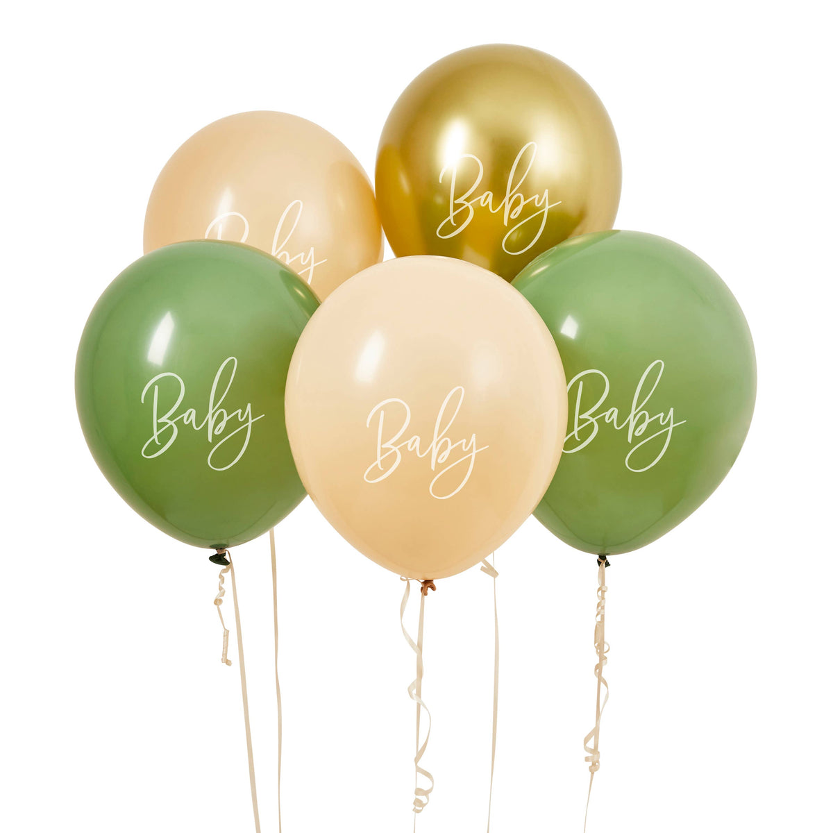 I Saw U First Sage, Nude & Gold 'Baby' Latex 12" Balloons 5 Pack