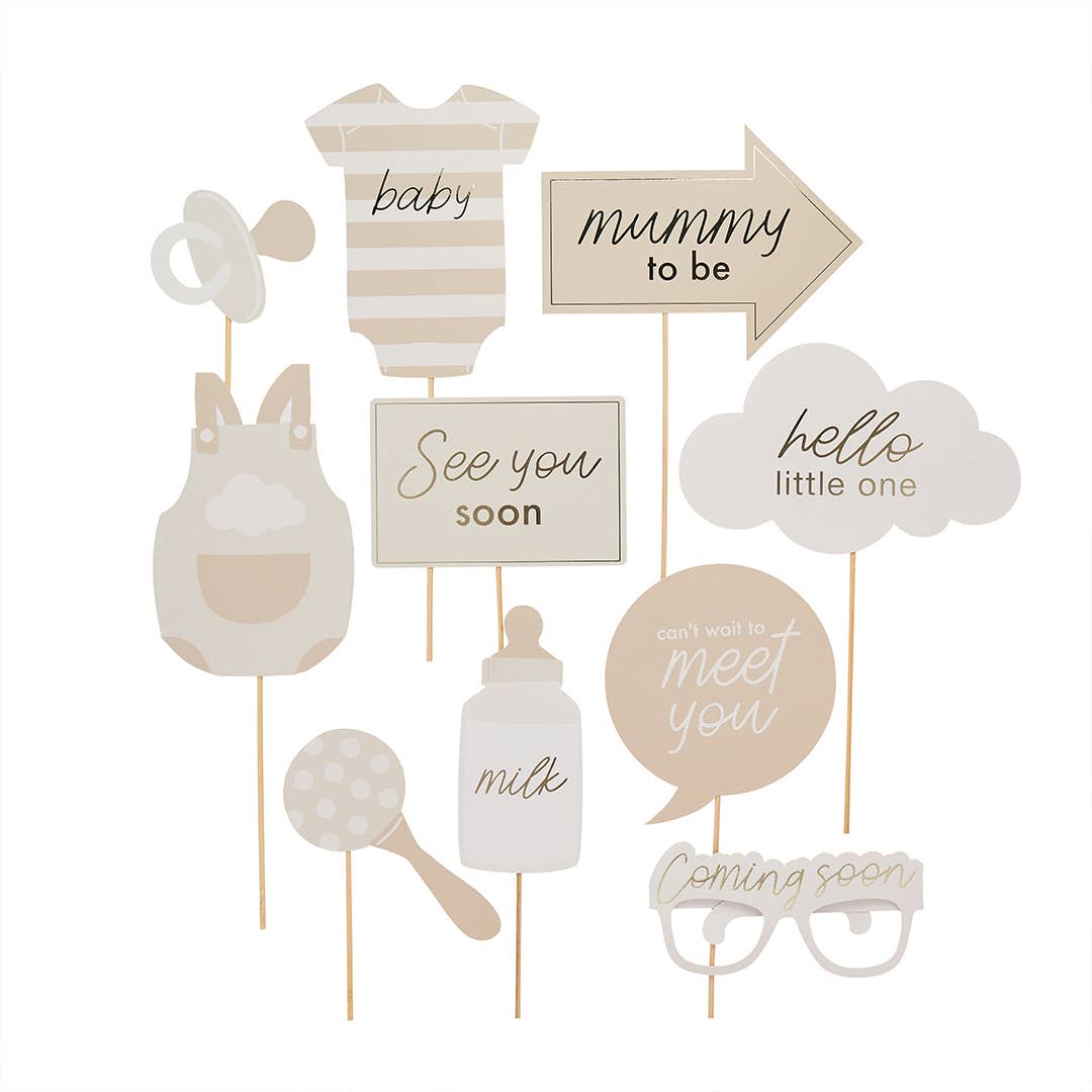 I Saw U First Neutral Baby Shower Photo Props - beige